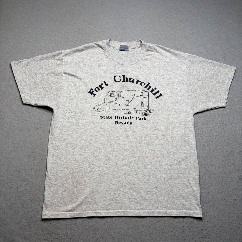 Hanes T-Shirt Mens XL Gray Fort Churchill Nevada State Park Vintage 90s Graphic